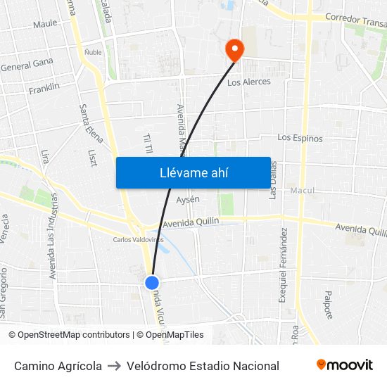 Camino Agrícola to Velódromo Estadio Nacional map