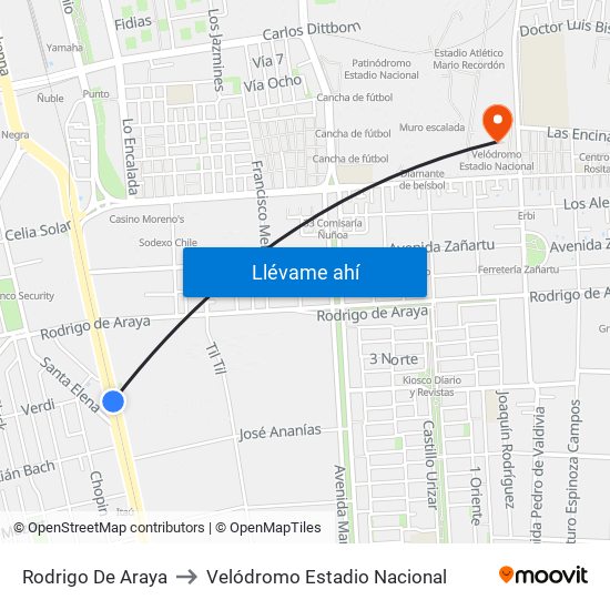 Rodrigo De Araya to Velódromo Estadio Nacional map