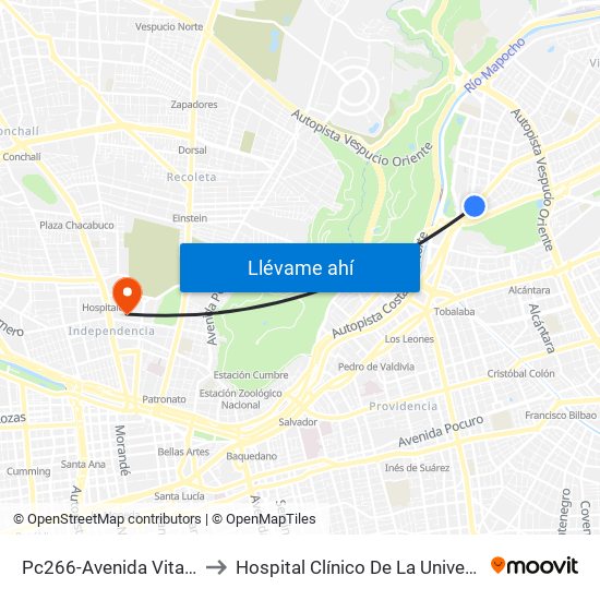 Pc266-Avenida Vitacura / Esq. Nueva Costanera to Hospital Clínico De La Universidad De Chile Dr. Jose Joaquín Aguirre map