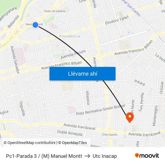 Pc1-Parada 3 / (M) Manuel Montt to Utc Inacap map
