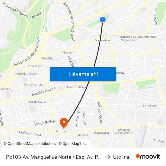 Pc103-Av. Manquehue Norte / Esq. Av. Pdte. Riesco to Utc Inacap map