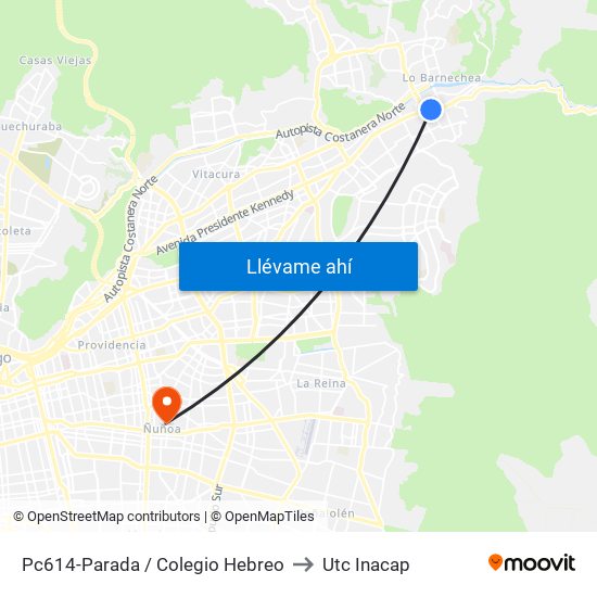 Pc614-Parada / Colegio Hebreo to Utc Inacap map