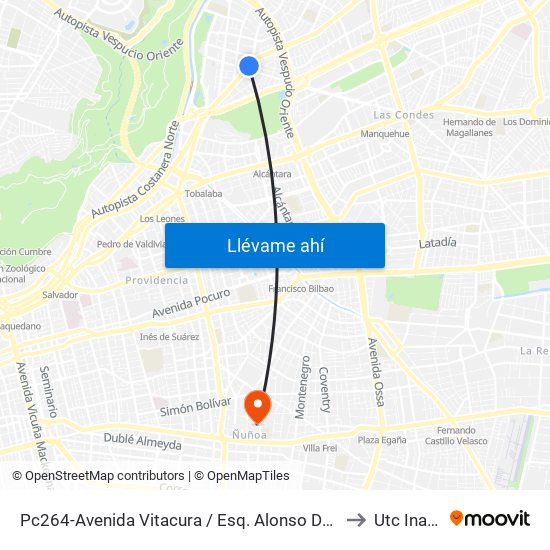 Pc264-Avenida Vitacura / Esq. Alonso De Córdova to Utc Inacap map