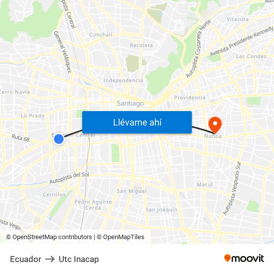 Ecuador to Utc Inacap map