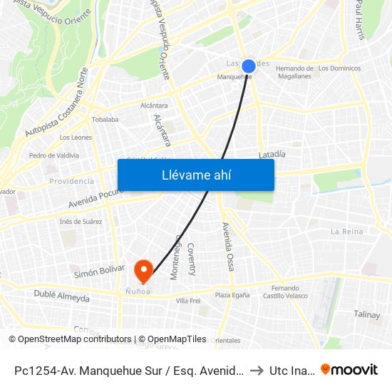 Pc1254-Av. Manquehue Sur / Esq. Avenida Apoquindo to Utc Inacap map