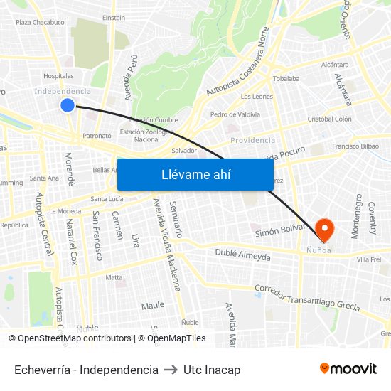 Echeverría - Independencia to Utc Inacap map