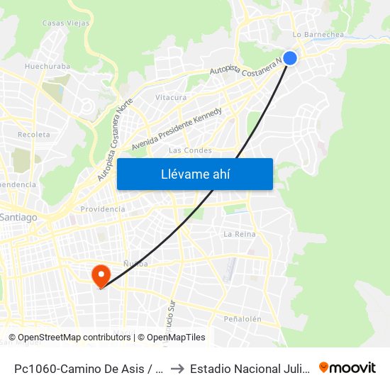 Pc1060-Camino De Asis / Esq. Escrivá De Balaguer to Estadio Nacional Julio Martínez Prádanos map