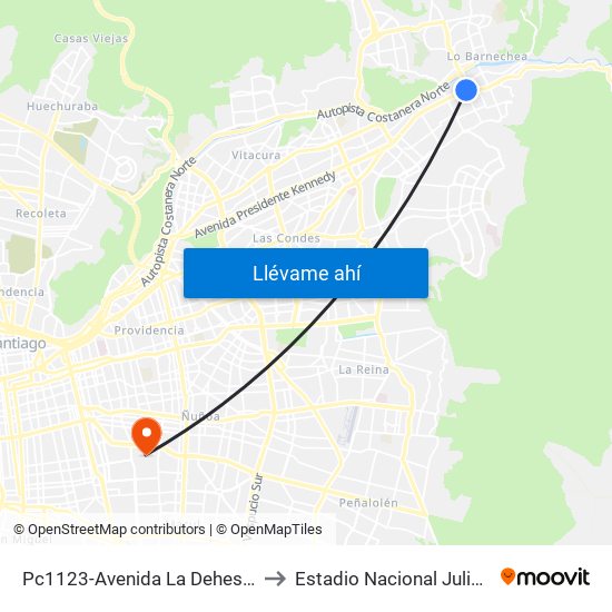 Pc1123-Avenida La Dehesa / Esq. Av. Las Condes to Estadio Nacional Julio Martínez Prádanos map