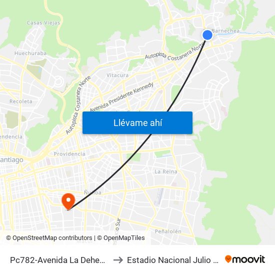 Pc782-Avenida La Dehesa / Esq. Raúl Labbé to Estadio Nacional Julio Martínez Prádanos map