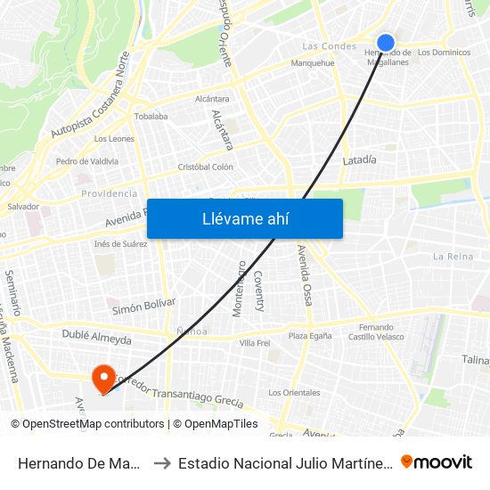 Hernando De Magallanes to Estadio Nacional Julio Martínez Prádanos map