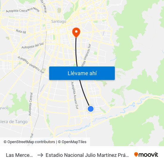 Las Mercedes to Estadio Nacional Julio Martínez Prádanos map