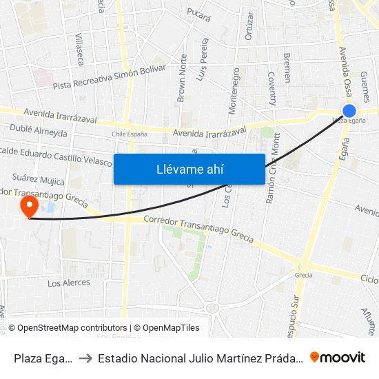 Plaza Egaña to Estadio Nacional Julio Martínez Prádanos map