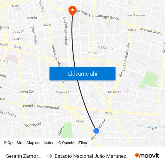 Serafín Zamora, 153 to Estadio Nacional Julio Martínez Prádanos map