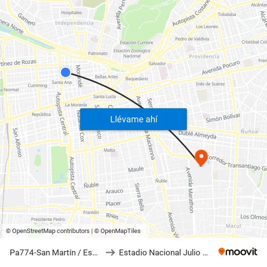 Pa774-San Martín / Esq. Santo Domingo to Estadio Nacional Julio Martínez Prádanos map