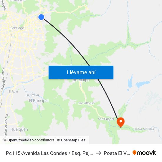 Pc115-Avenida Las Condes / Esq. Psje. Las Condes to Posta El Volcán map