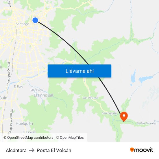 Alcántara to Posta El Volcán map
