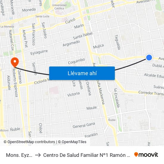 Mons. Eyzaguirre to Centro De Salud Familiar Nº1 Ramón Corbalán Melgarejo map