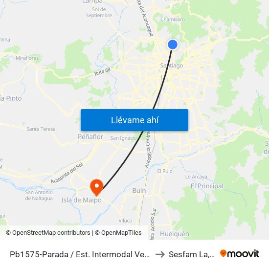 Pb1575-Parada / Est. Intermodal Vespucio Norte to Sesfam La, Islita map