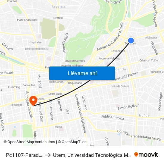 Pc1107-Parada 6 / (M) Tobalaba to Utem, Universidad Tecnológica Metropolitana. Escuela De Arquitectura map