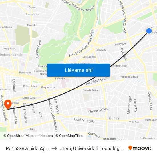 Pc163-Avenida Apoquindo / Esq. La Capitanía to Utem, Universidad Tecnológica Metropolitana. Escuela De Arquitectura map