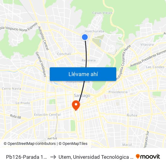 Pb126-Parada 13 / (M) Vespucio Norte to Utem, Universidad Tecnológica Metropolitana. Escuela De Arquitectura map