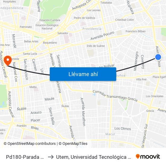 Pd180-Parada 2 / (M) Simón Bolívar to Utem, Universidad Tecnológica Metropolitana. Escuela De Arquitectura map