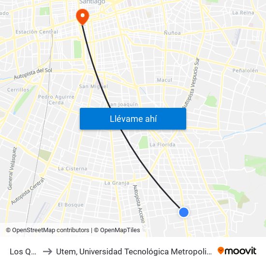 Los Quillayes to Utem, Universidad Tecnológica Metropolitana. Escuela De Arquitectura map