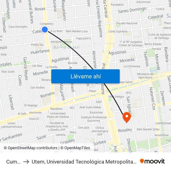 Cumming to Utem, Universidad Tecnológica Metropolitana. Escuela De Arquitectura map