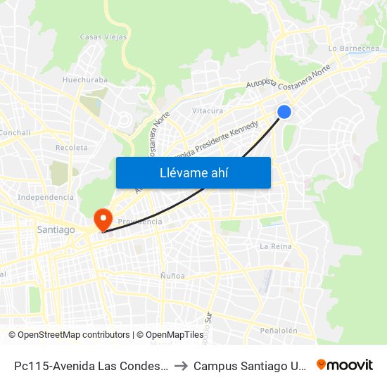 Pc115-Avenida Las Condes / Esq. Psje. Las Condes to Campus Santiago Universidad De Talca map