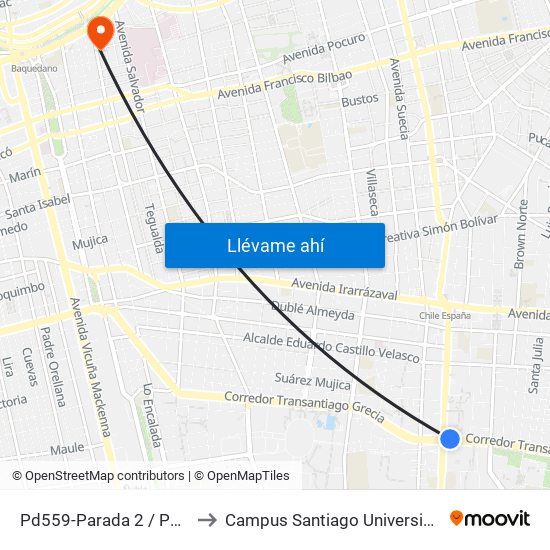 Pd559-Parada 2 / Pedagógico to Campus Santiago Universidad De Talca map