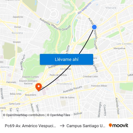 Pc69-Av. Américo Vespucio / Esq. Avenida Vitacura to Campus Santiago Universidad De Talca map