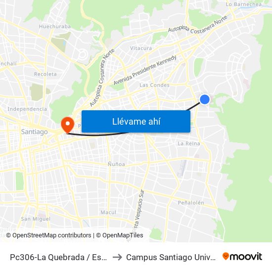 Pc306-La Quebrada / Esq. Avenida La Paz to Campus Santiago Universidad De Talca map