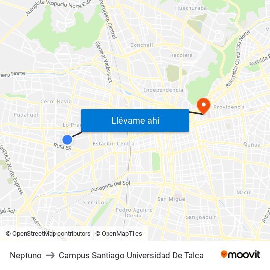 Neptuno to Campus Santiago Universidad De Talca map