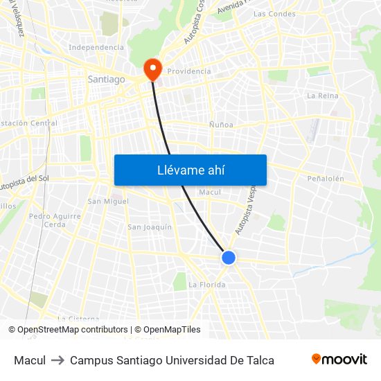 Macul to Campus Santiago Universidad De Talca map