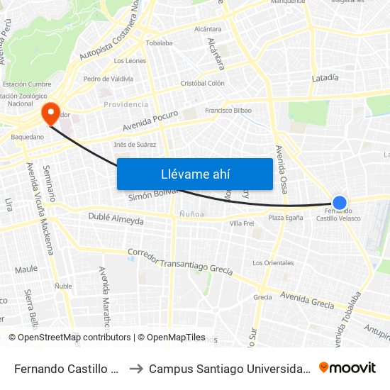 Fernando Castillo Velasco to Campus Santiago Universidad De Talca map