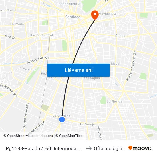 Pg1583-Parada / Est. Intermodal La Cisterna to Oftalmología / Uto map