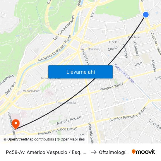 Pc58-Av. Américo Vespucio / Esq. Av. Pdte. Riesco to Oftalmología / Uto map