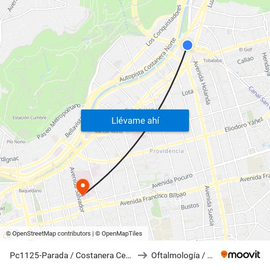 Pc1125-Parada / Costanera Center to Oftalmología / Uto map