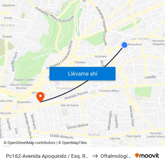 Pc162-Avenida Apoquindo / Esq. Rosa O'Higgins to Oftalmología / Uto map