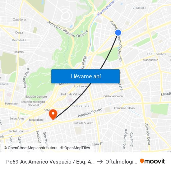 Pc69-Av. Américo Vespucio / Esq. Avenida Vitacura to Oftalmología / Uto map