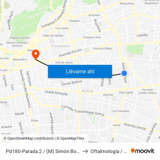 Pd180-Parada 2 / (M) Simón Bolívar to Oftalmología / Uto map