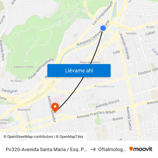 Pc320-Avenida Santa María / Esq. Puente Los Leones to Oftalmología / Uto map