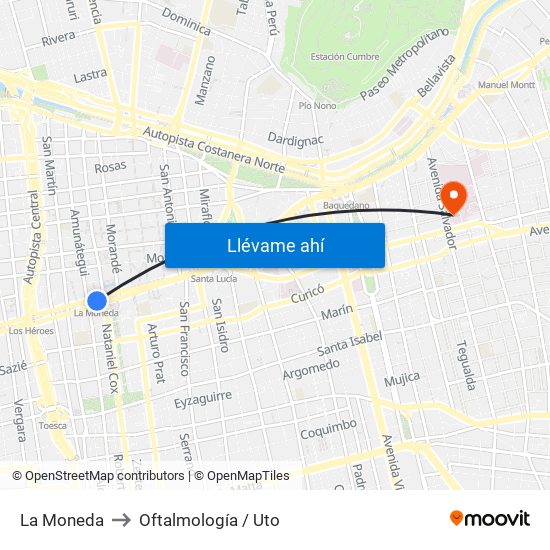 La Moneda to Oftalmología / Uto map