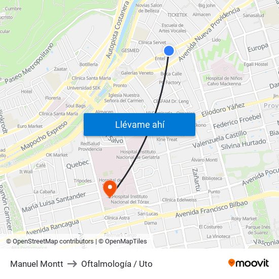 Manuel Montt to Oftalmología / Uto map