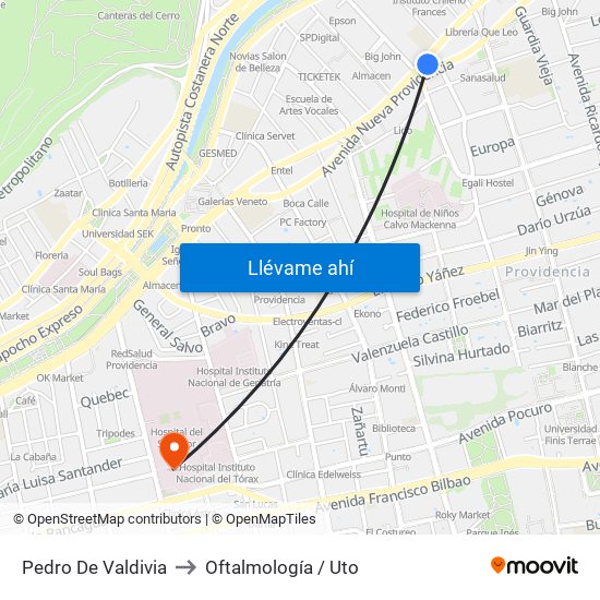 Pedro De Valdivia to Oftalmología / Uto map