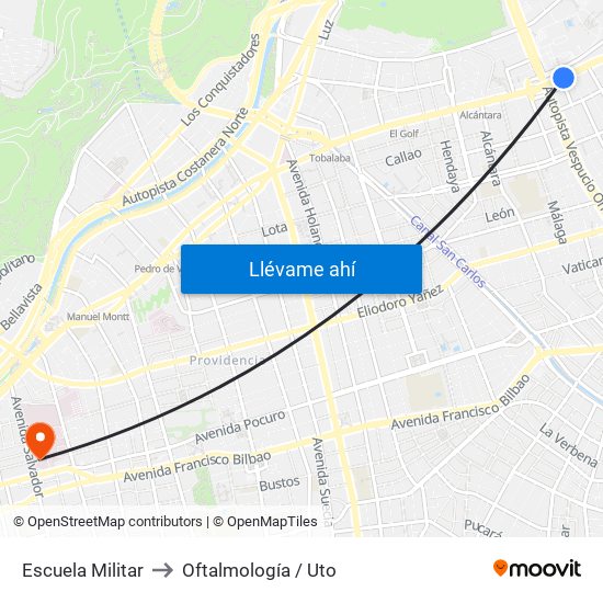 Escuela Militar to Oftalmología / Uto map