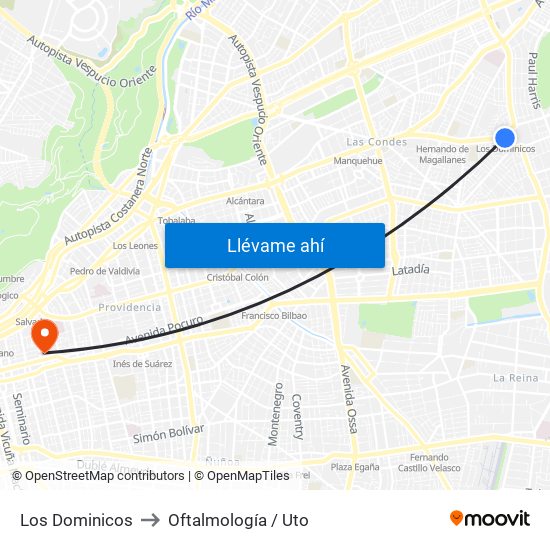 Los Dominicos to Oftalmología / Uto map