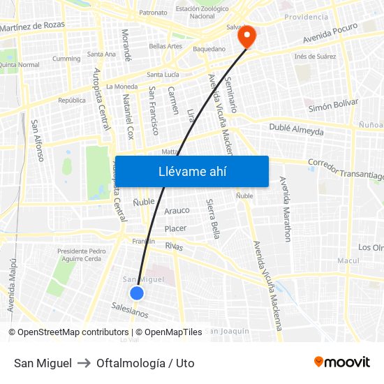 San Miguel to Oftalmología / Uto map