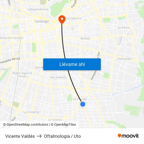 Vicente Valdés to Oftalmología / Uto map