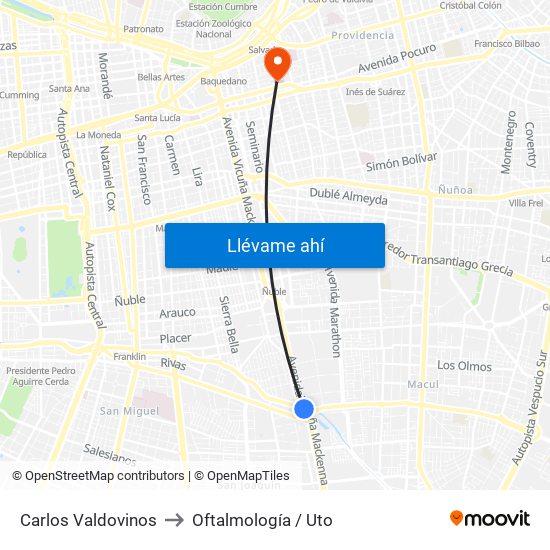 Carlos Valdovinos to Oftalmología / Uto map